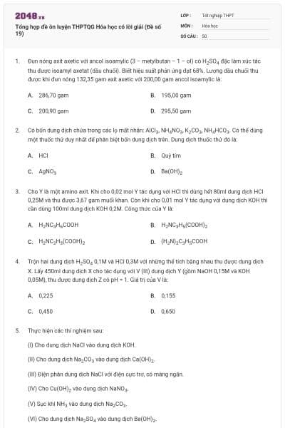 Tổng hợp đề ôn luyện THPTQG Hóa học có lời giải (Đề số 19)