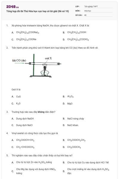 Tổng hợp đề thi Thử Hóa học cực hay có lời giải (Đề số 10)