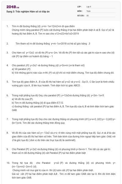 Dạng 3: Trắc nghiệm Hàm số có đáp án