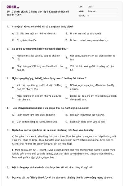 Bộ 10 đề thi giữa kì 2 Tiếng Việt lớp 5 Kết nối tri thức có đáp án - Đề 4