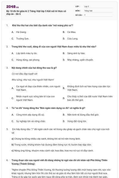 Bộ 10 đề thi giữa kì 2 Tiếng Việt lớp 5 Kết nối tri thức có đáp án - Đề 6