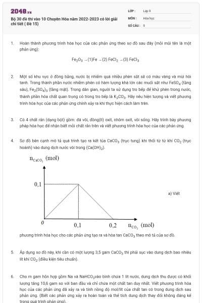 Bộ 30 đề thi vào 10 Chuyên Hóa năm 2022-2023 có lời giải chi tiết ( Đề 15)