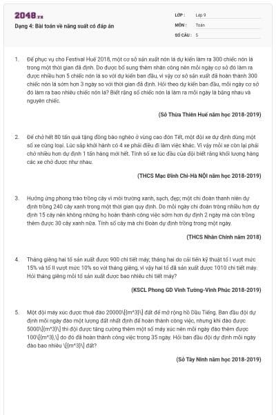 Dạng 4: Bài toán về năng suất có đáp án