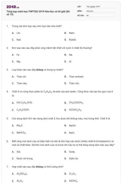 Tổng hợp minh họa THPTQG 2019 Hóa Học có lời giải (Đề số 15)