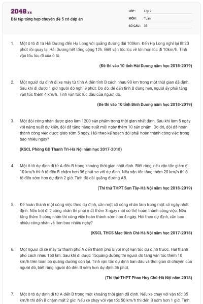 Bài tập tổng hợp chuyên đề 5 có đáp án