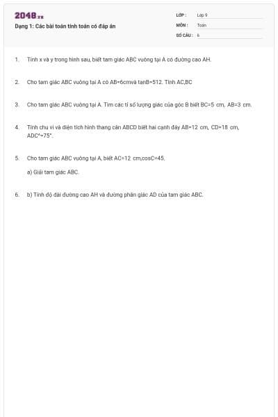 Dạng 1: Các bài toán tính toán có đáp án