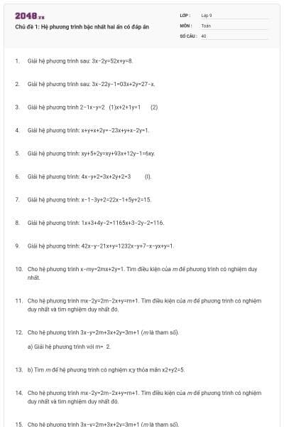 Chủ đề 1: Hệ phương trình bậc nhất hai ẩn có đáp án