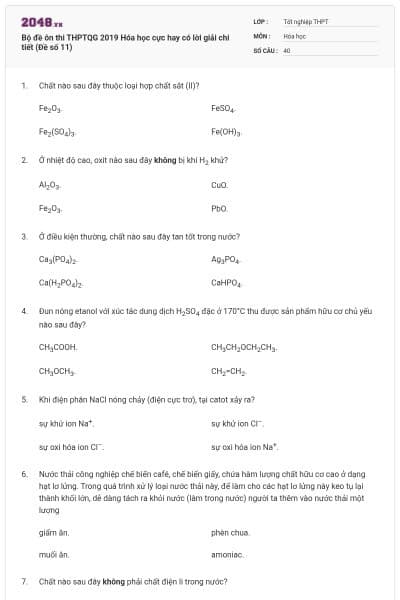 Bộ đề ôn thi THPTQG 2019 Hóa học cực hay có lời giải chi tiết (Đề số 11)