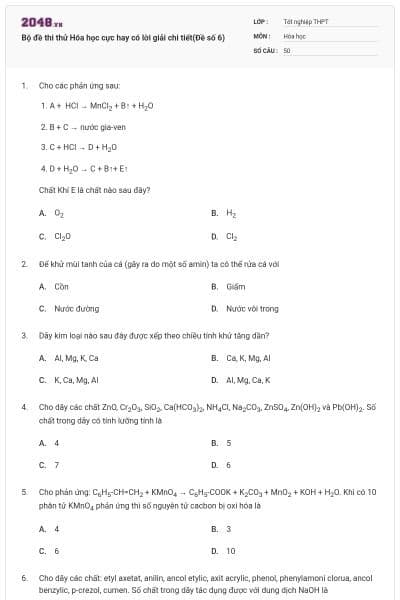 Bộ đề thi thử Hóa học cực hay có lời giải chi tiết(Đề số 6)