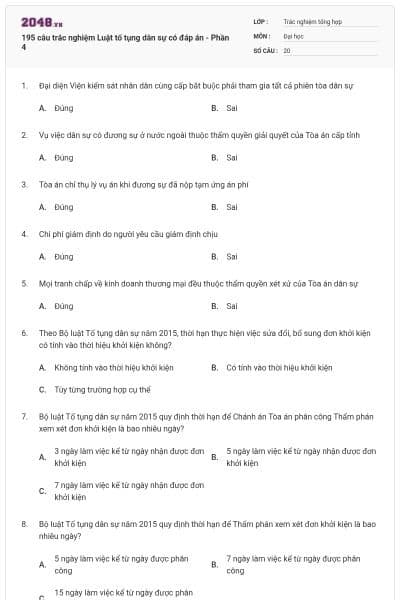 195 câu trắc nghiệm Luật tố tụng dân sự có đáp án - Phần 4