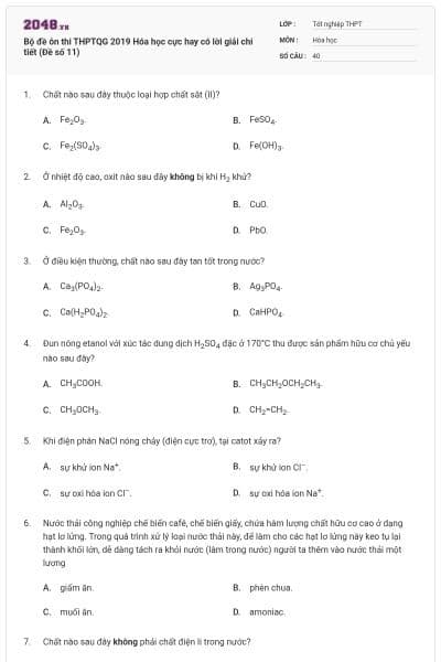 Bộ đề ôn thi THPTQG 2019 Hóa học cực hay có lời giải chi tiết (Đề số 11)