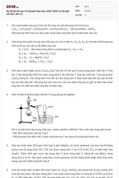Bộ 30 đề thi vào 10 Chuyên Hóa năm 2022-2023 có lời giải chi tiết ( Đề 21)