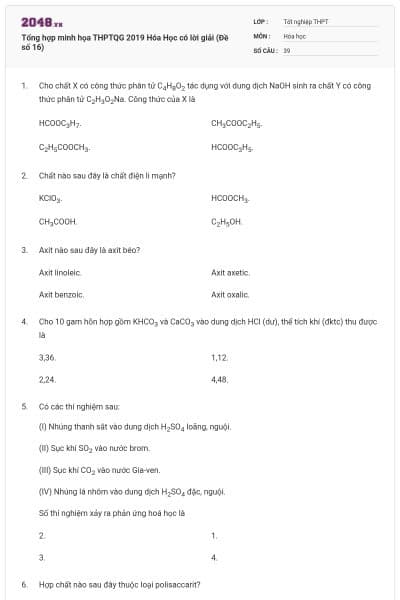 Tổng hợp minh họa THPTQG 2019 Hóa Học có lời giải (Đề số 16)