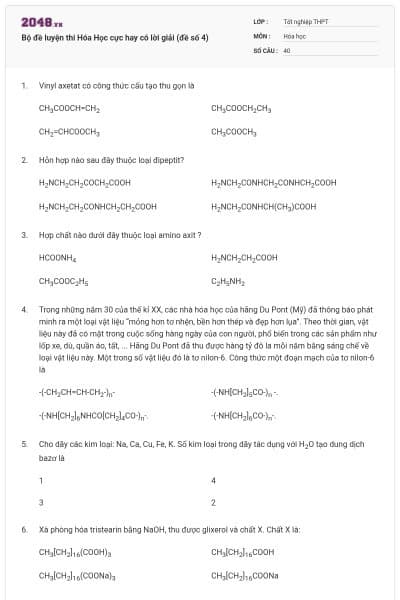 Bộ đề luyện thi Hóa Học cực hay có lời giải (đề số 4)