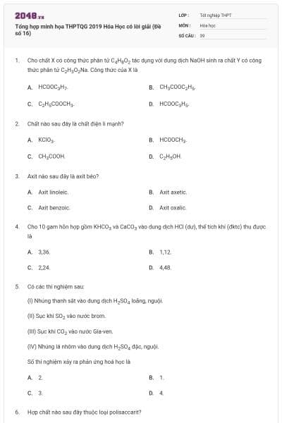 Tổng hợp minh họa THPTQG 2019 Hóa Học có lời giải (Đề số 16)