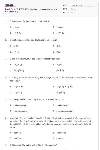 Bộ đề ôn thi THPTQG 2019 Hóa học cực hay có lời giải chi tiết (Đề số 11)