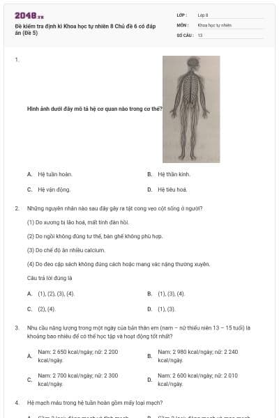 Đề kiểm tra định kì Khoa học tự nhiên 8 Chủ đề 6 có đáp án (Đề 5)