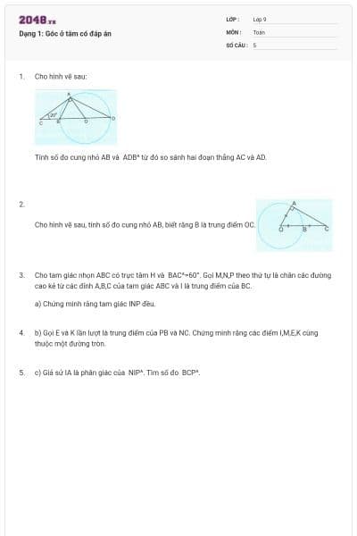 Dạng 1: Góc ở tâm có đáp án