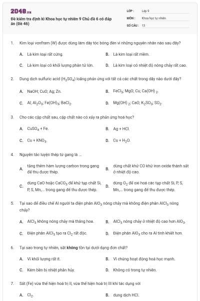 Đề kiểm tra định kì Khoa học tự nhiên 9 Chủ đề 6 có đáp án (Đề 46)