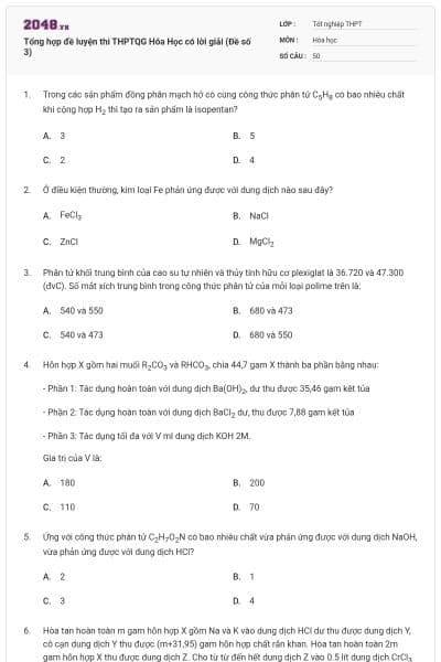 Tổng hợp đề luyện thi THPTQG Hóa Học có lời giải (Đề số 3)