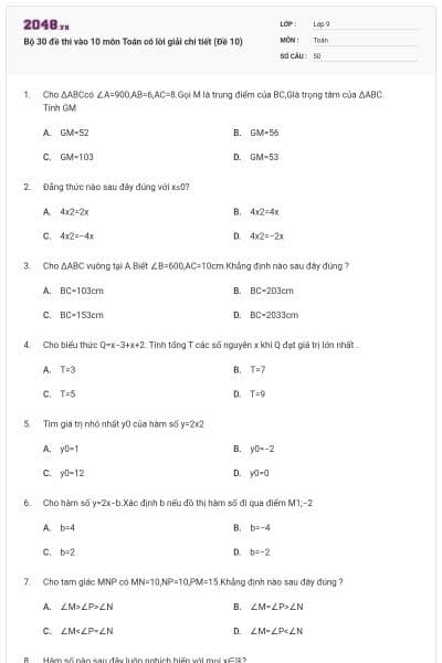 Bộ 30 đề thi vào 10 môn Toán có lời giải chi tiết (Đề 10)
