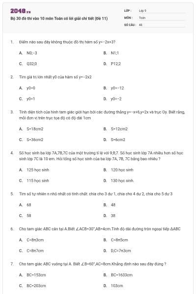 Bộ 30 đề thi vào 10 môn Toán có lời giải chi tiết (Đề 11)