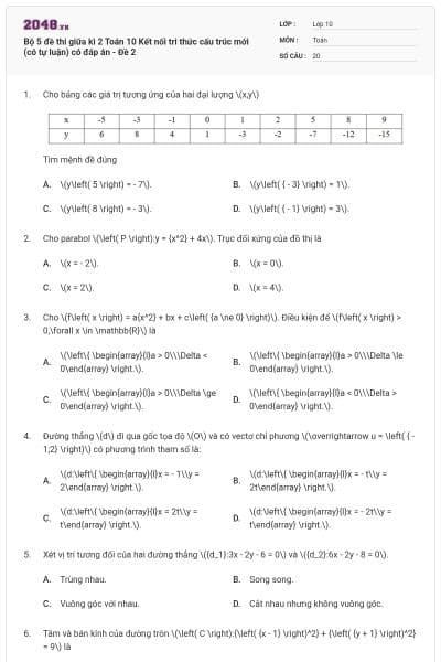 Bộ 5 đề thi giữa kì 2 Toán 10 Kết nối tri thức cấu trúc mới (có tự luận) có đáp án - Đề 2