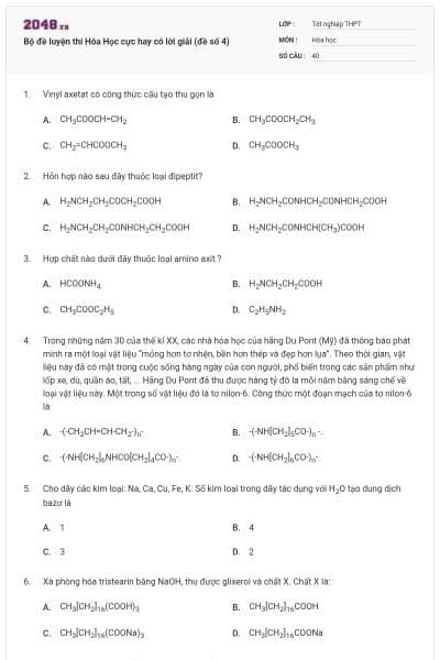 Bộ đề luyện thi Hóa Học cực hay có lời giải (đề số 4)