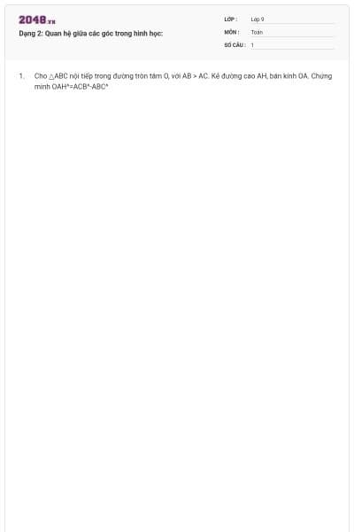 Dạng 2: Quan hệ giữa các góc trong hình học: