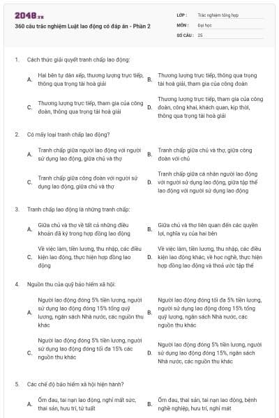 360 câu trắc nghiệm Luật lao động có đáp án - Phần 2