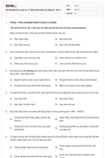 Đề thi giữa kì 2 Lịch sử 11 Kết nối tri thức có đáp án - Đề 4
