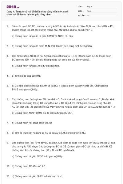 Dạng 4: Tứ giác có hai đỉnh kề nhau cùng nhìn một cạnh chứa hai đỉnh còn lại một góc bằng nhau
