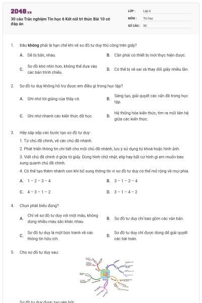 30 câu Trắc nghiệm Tin học 6 Kết nối tri thức Bài 10 có đáp án