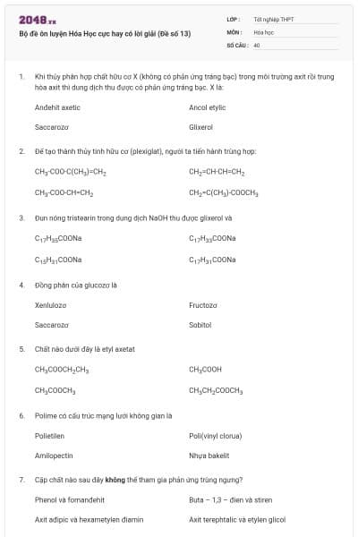 Bộ đề ôn luyện Hóa Học cực hay có lời giải (Đề số 13)