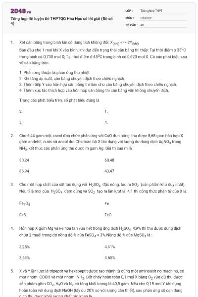 Tổng hợp đề luyện thi THPTQG Hóa Học có lời giải (Đề số 4)