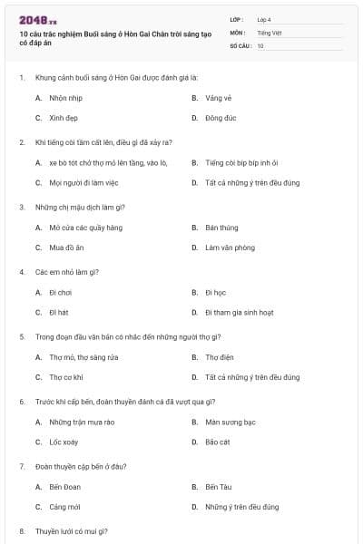 10 câu trắc nghiệm Buổi sáng ở Hòn Gai Chân trời sáng tạo có đáp án