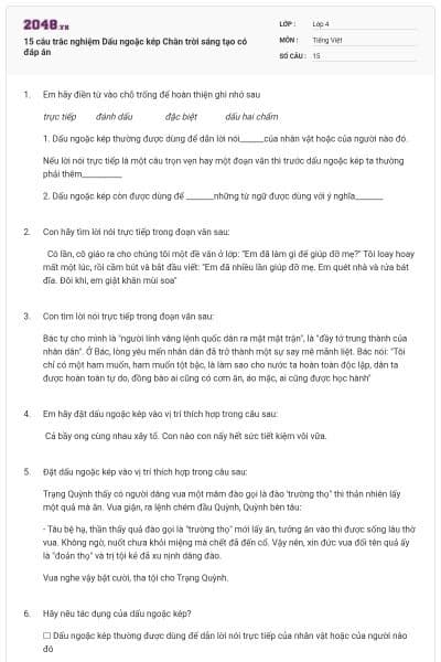 15 câu trắc nghiệm Dấu ngoặc kép Chân trời sáng tạo có đáp án