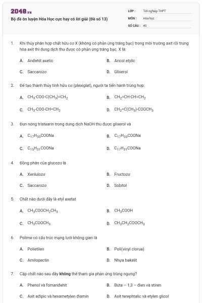 Bộ đề ôn luyện Hóa Học cực hay có lời giải (Đề số 13)