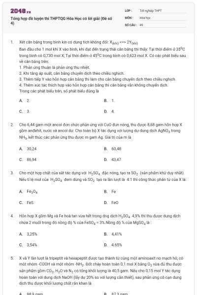 Tổng hợp đề luyện thi THPTQG Hóa Học có lời giải (Đề số 4)