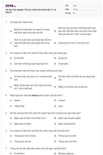 30 câu Trắc nghiệm Tin học 6 Kết nối tri thức Bài 17 có đáp án