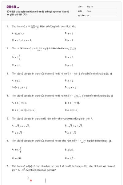 176 Bài trắc nghiệm Hàm số từ đề thi Đại học cực hay có lời giải chi tiết (P3)