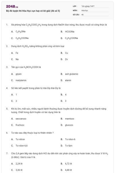 Bộ đề luyện thi Hóa Học cực hay có lời giải (đề số 5)