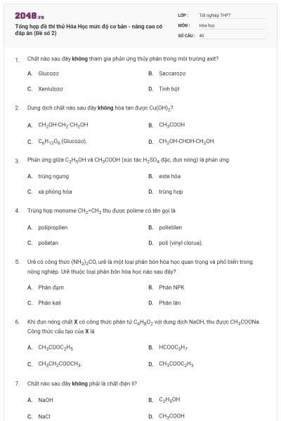 Tổng hợp đề thi thử Hóa Học mức độ cơ bản - nâng cao có đáp án (Đề số 2)