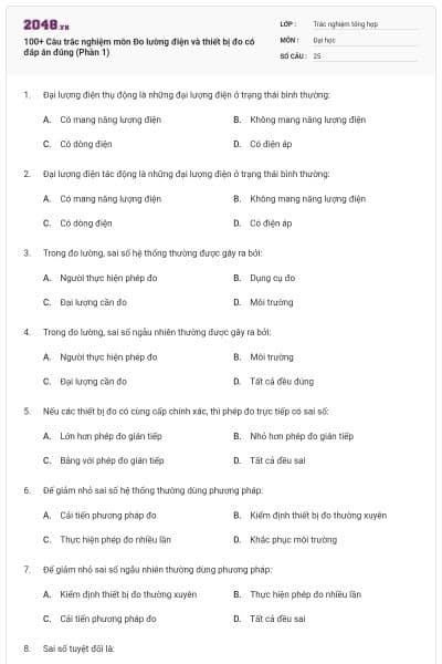 100+ Câu trắc nghiệm môn Đo lường điện và thiết bị đo có đáp án đúng (Phần 1)
