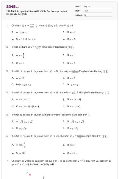 176 Bài trắc nghiệm Hàm số từ đề thi Đại học cực hay có lời giải chi tiết (P3)