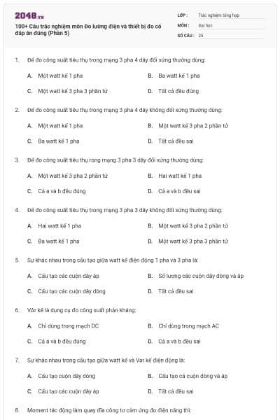100+ Câu trắc nghiệm môn Đo lường điện và thiết bị đo có đáp án đúng (Phần 5)