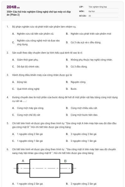 350+ Câu hỏi trắc nghiệm Công nghệ chế tạo máy có đáp án (Phần 2)