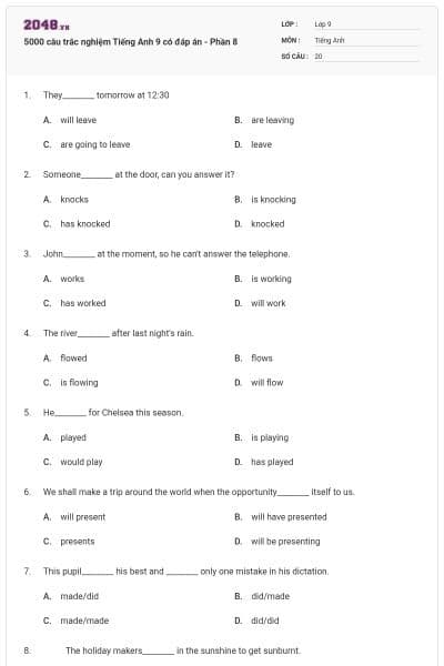 5000 câu trắc nghiệm Tiếng Anh 9 có đáp án - Phần 8