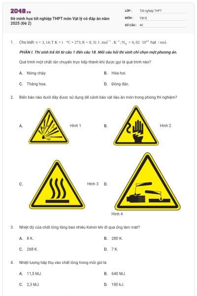 Đề minh họa tốt nghiệp THPT môn Vật lý có đáp án năm 2025 (Đề 2)