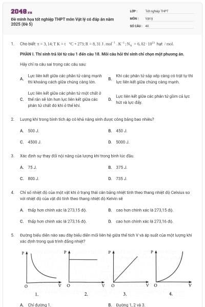 Đề minh họa tốt nghiệp THPT môn Vật lý có đáp án năm 2025 (Đề 5)